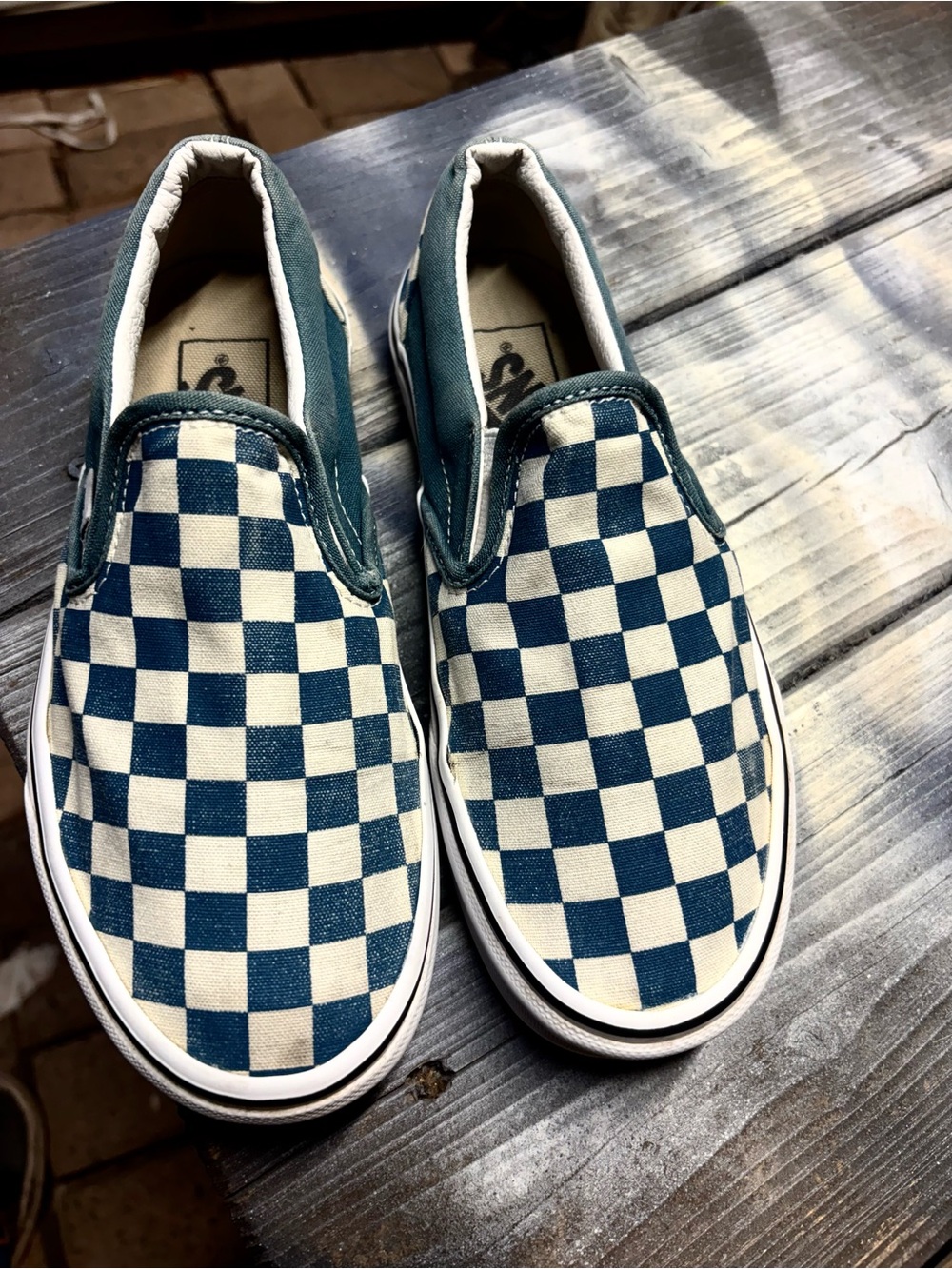 Vans white and blue checkerboard slip-on sneakers #checkerboard Womens 6.5